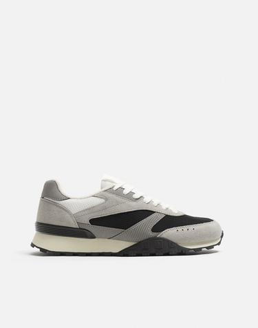 RETRO LEATHER TRAINERS - Grey by Zara