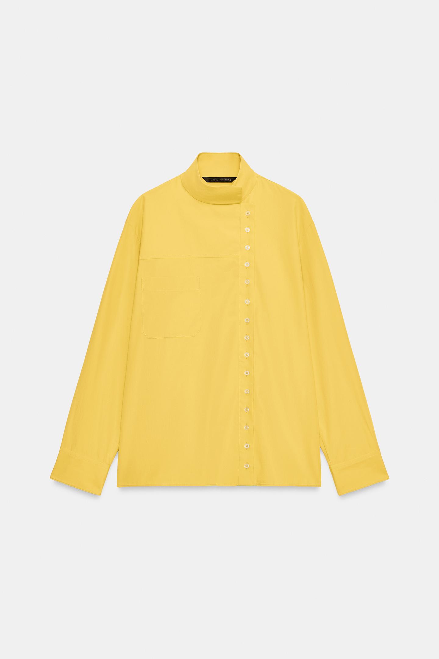 Женская рубашка Zara ZW Collection Wrap-Front Poplin, цвет: Горчичный — фото 8