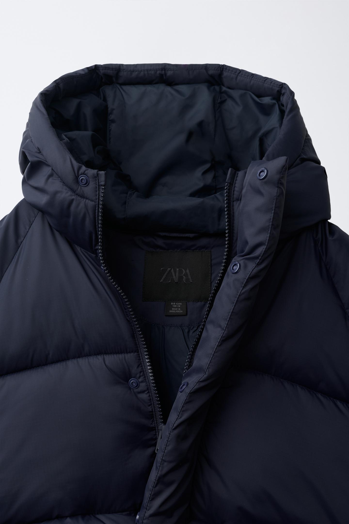 Детская куртка Zara Water-Repellent Hooded Puffer, цвет: Тёмно-синий — фото 8