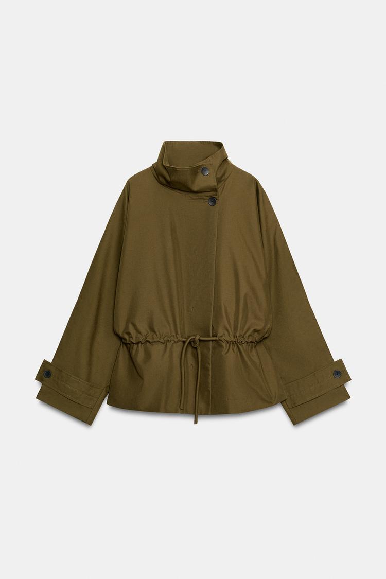 ZW COLLECTION OVERSIZED SHORT TRENCH COAT — Olive green