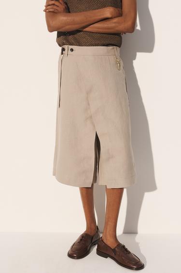 WIDE-LEG WRAP BERMUDA SHORTS 100% LINEN - Beige by Zara