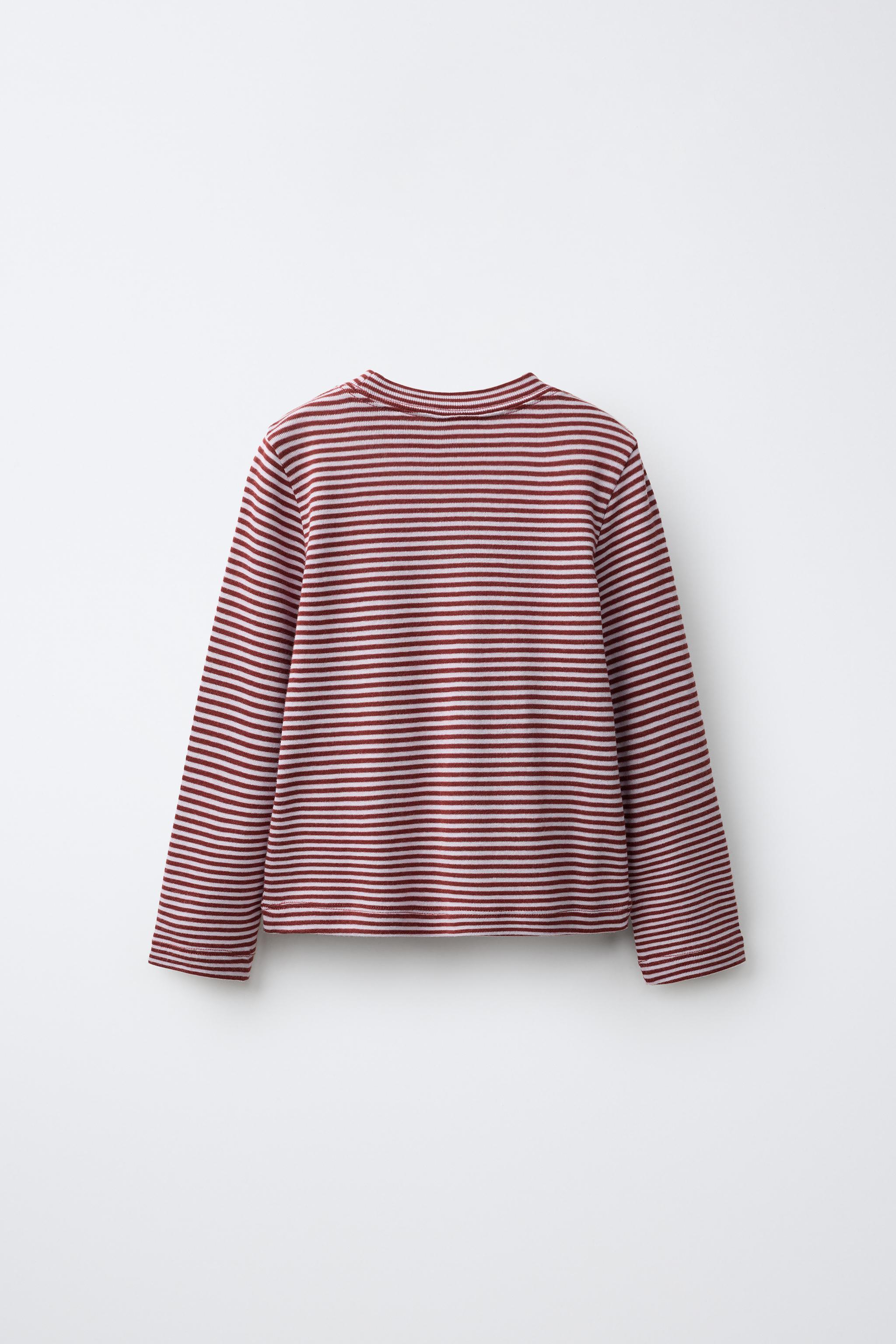 COTTON MODAL STRIPED T-SHIRT — Burgundy