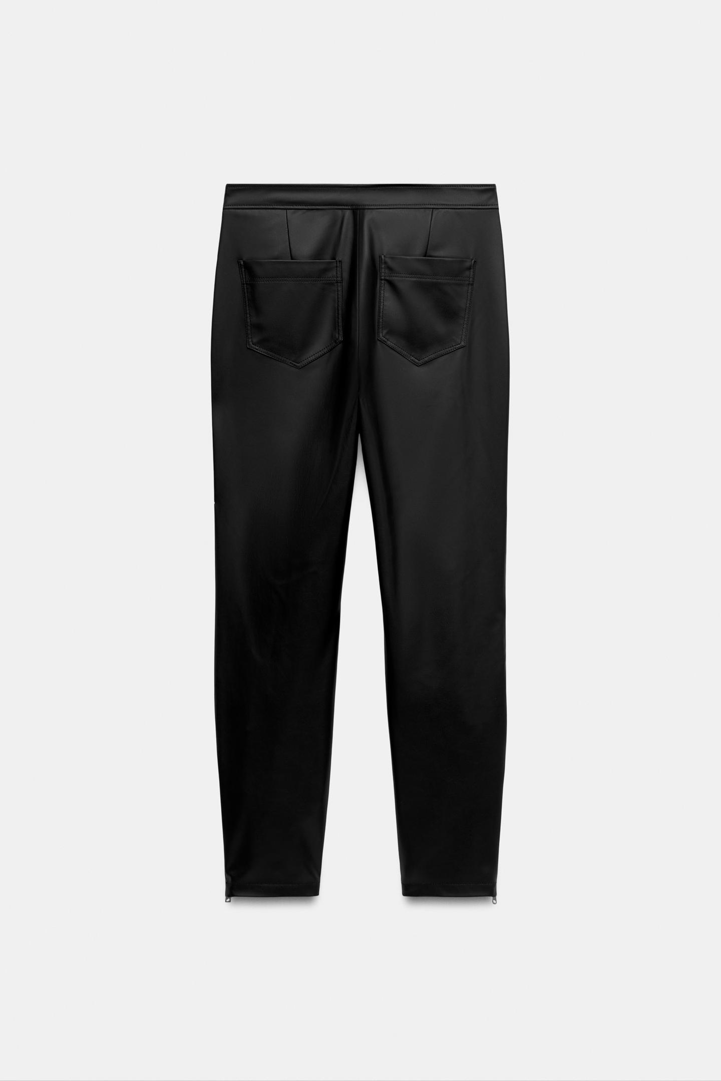 Женские брюки Zara Faux Leather Zip Hem, цвет: Чёрный — фото 7