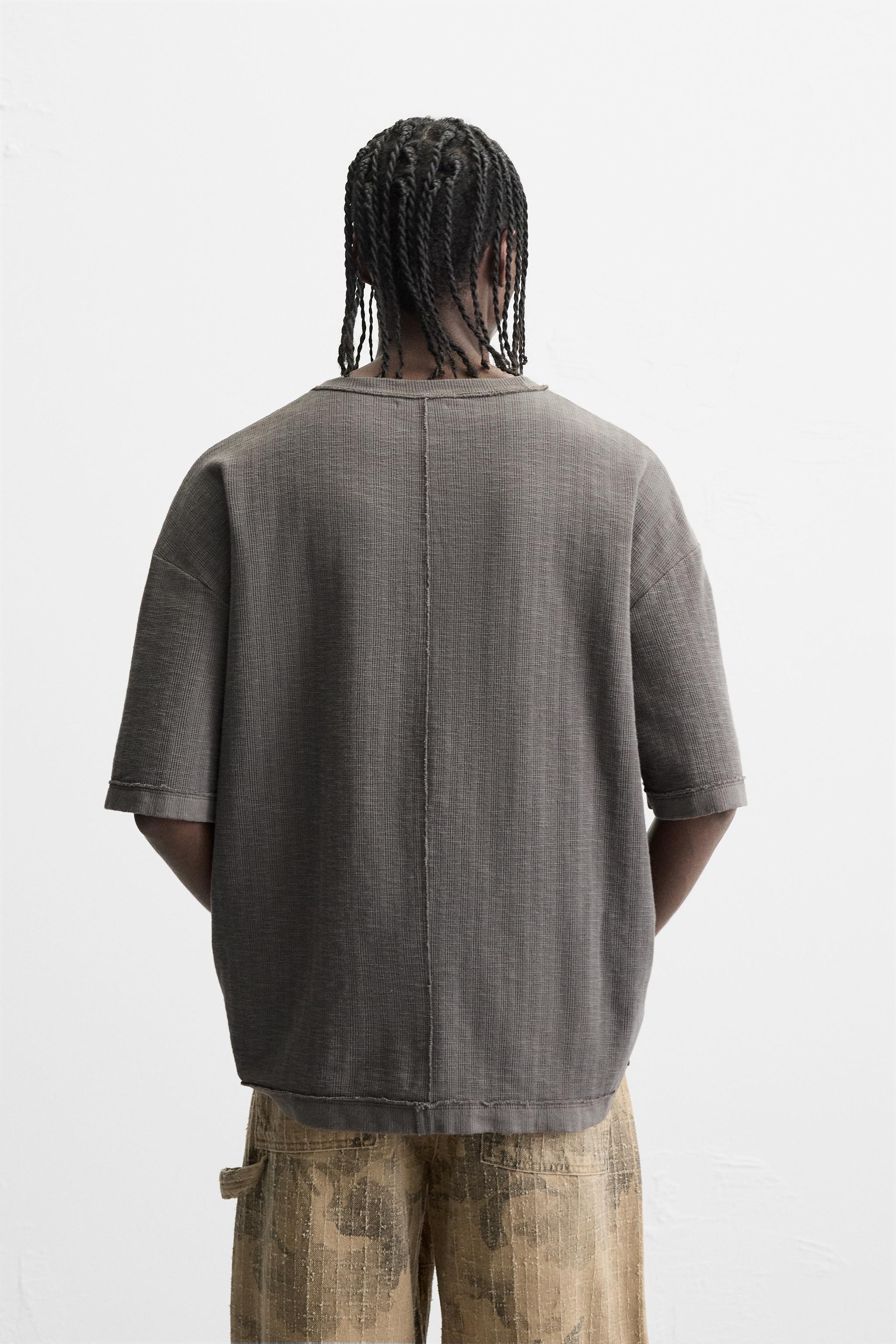 ★ZARA★ WASHED TEXTURED KNIT T-SHIRT TEXTURED KNIT T-SHIRT - Dark anthracite | ZARA United States