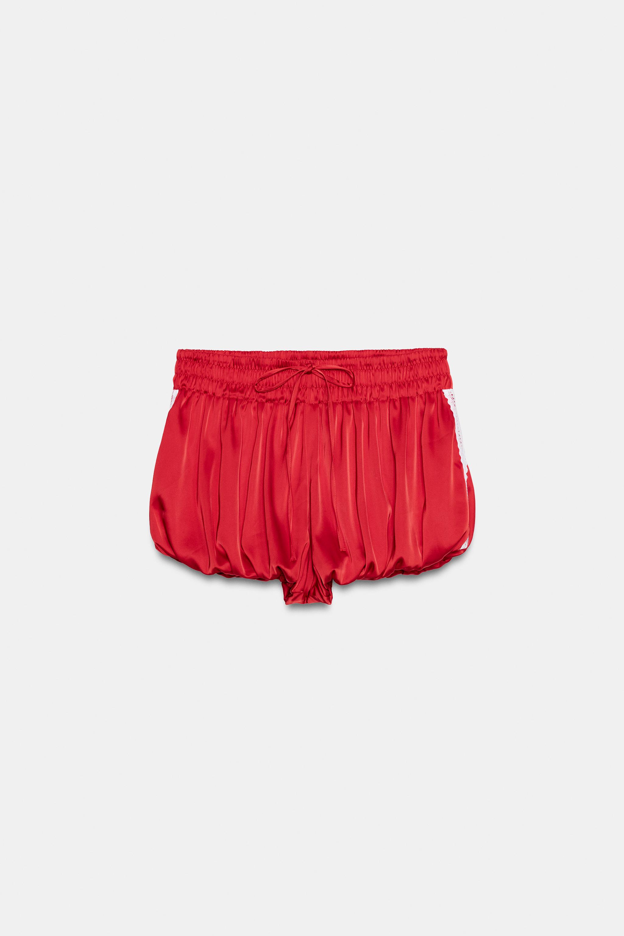 SATIN EFFECT LACE BALLOON SHORTS - Red | ZARA United States
