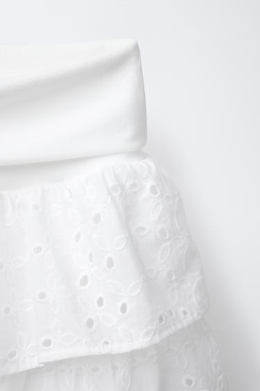 SCHIFFLI EMBROIDERY TURN-UP WAIST SKIRT - White by Zara - Image 2