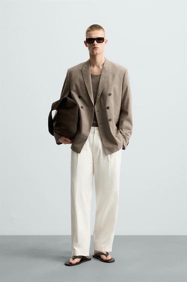 TEXTURED DOUBLE-BREASTED BLAZER - Brown by Zara - Image 0