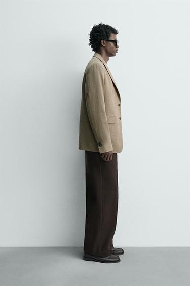 VESTE LIN - COTON PIED-DE-POULE - Sable de Zara - Image 3