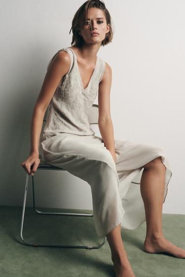 GEORGETTE DRESS WITH EMBROIDERY AND BEADS - Taupe grey by Zara - Image 3