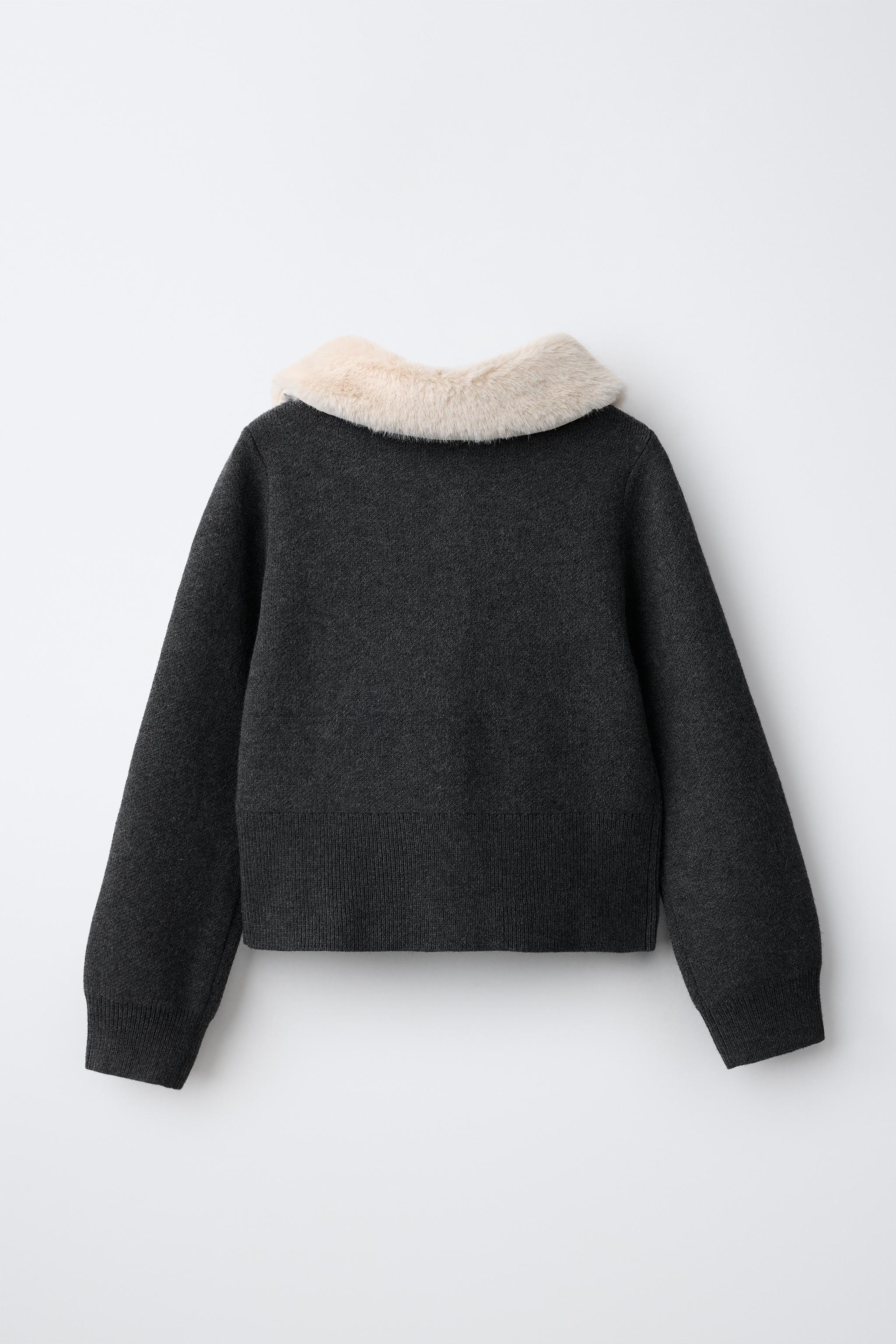 GILET EN MAILLE COL EFFET FOURRURE