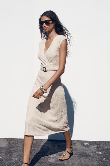 RUSTIC MIDI DRESS - Ecru / Beige by Zara