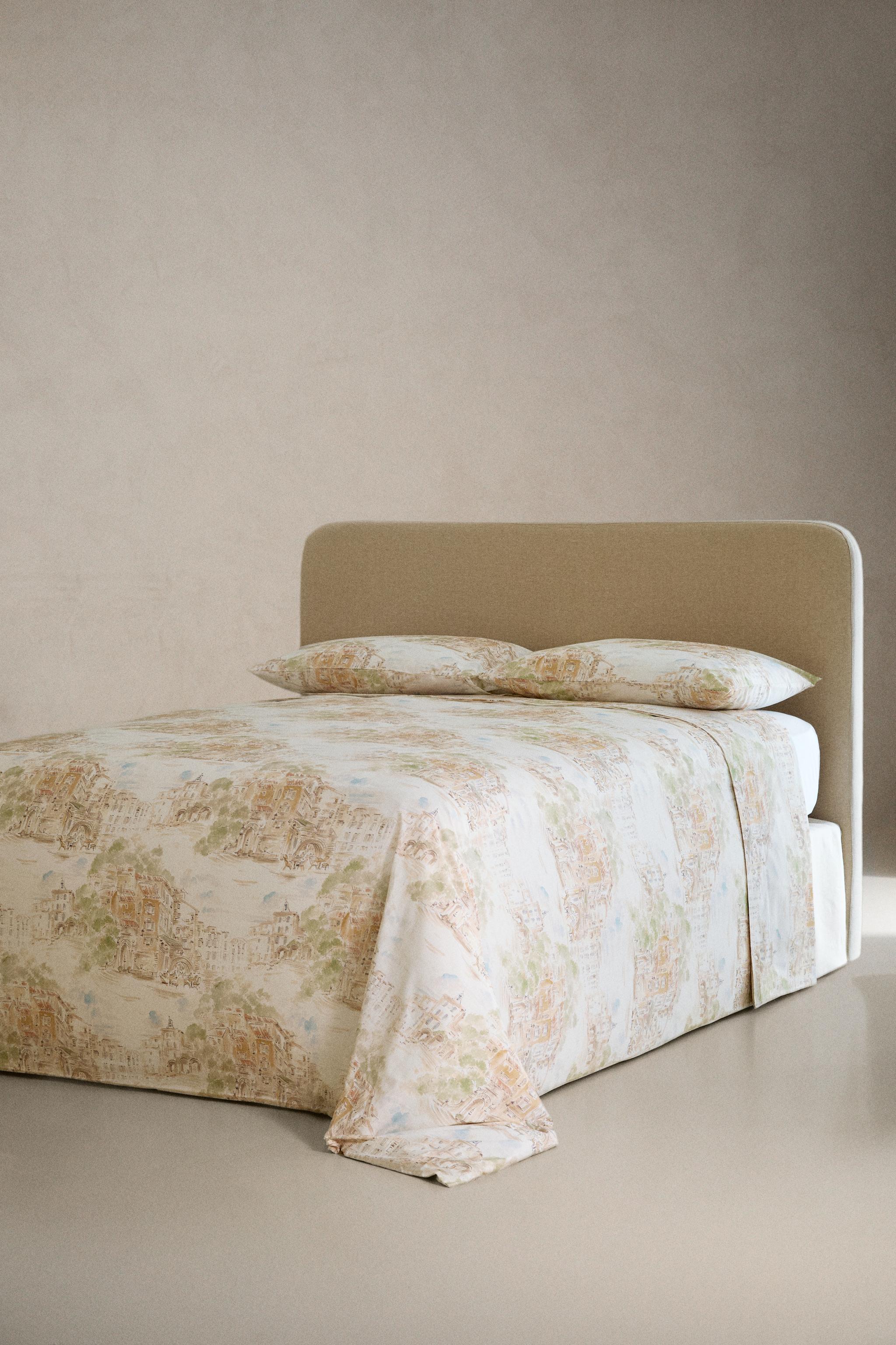 COTTON LANDSCAPE DUVET COVER — Beige