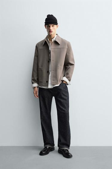 Zara 羊毛混紡口袋裝飾休閒襯衫式外套 - 貂色 - 圖片 0