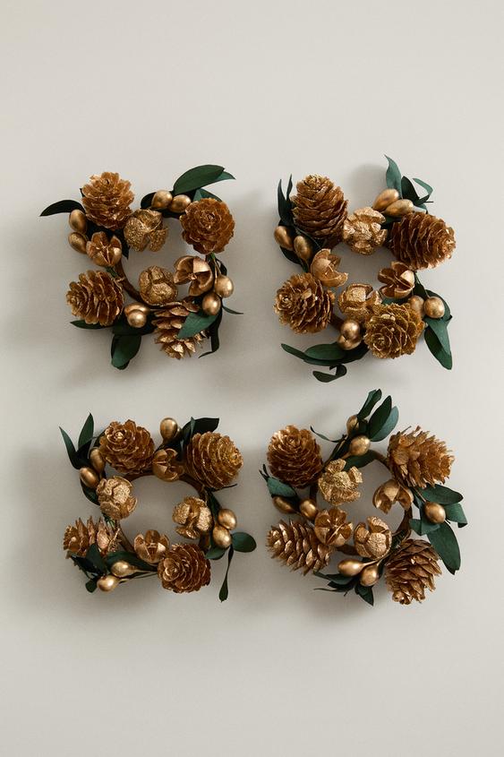 Zaras SET MED JULSERVETTRINGAR MED BLAD (4-PACK) - Förgylld - Bild 0