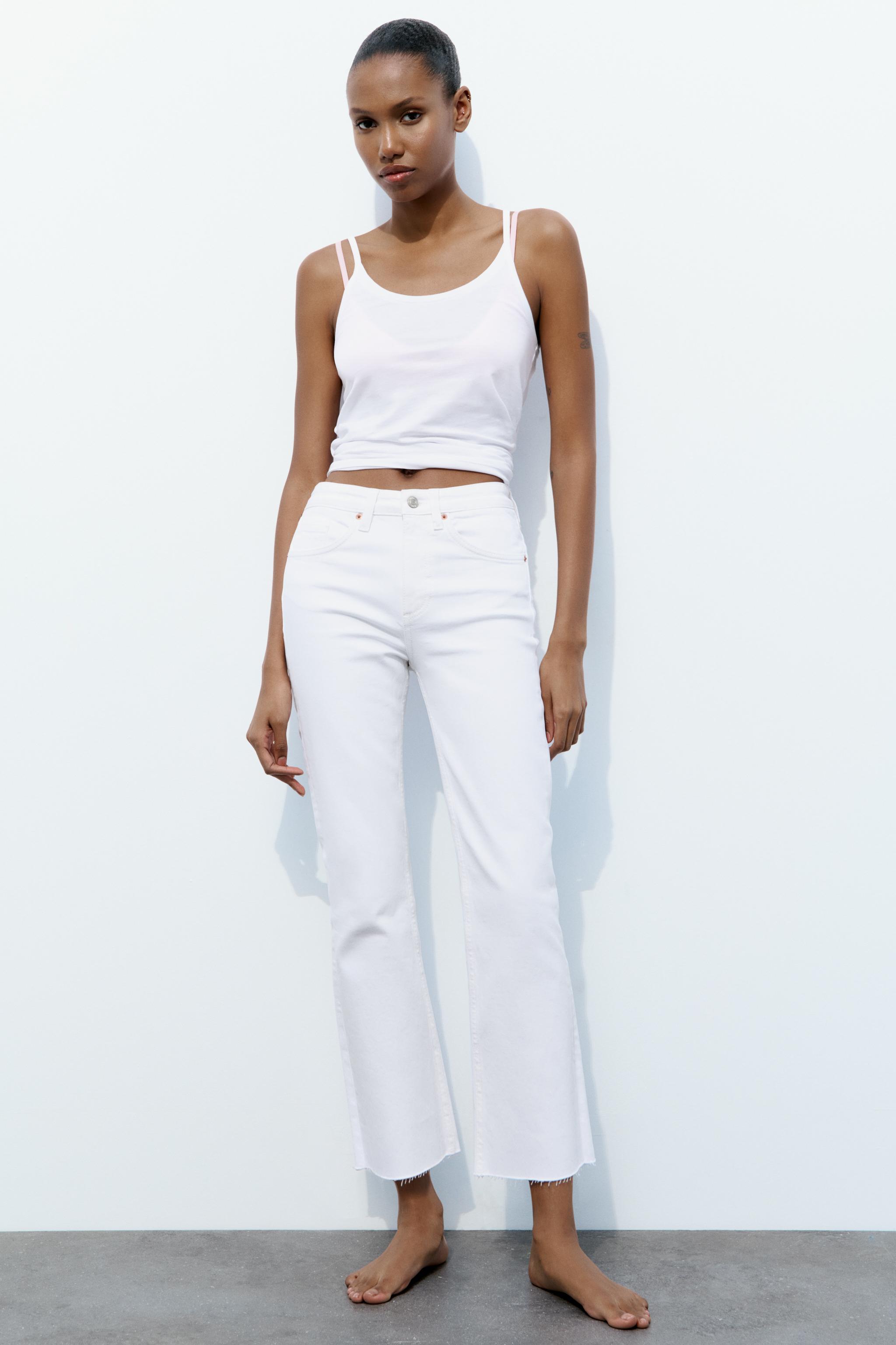 FLARED CROPPED HIGH WAIST TRF JEANS - White | ZARA United States
