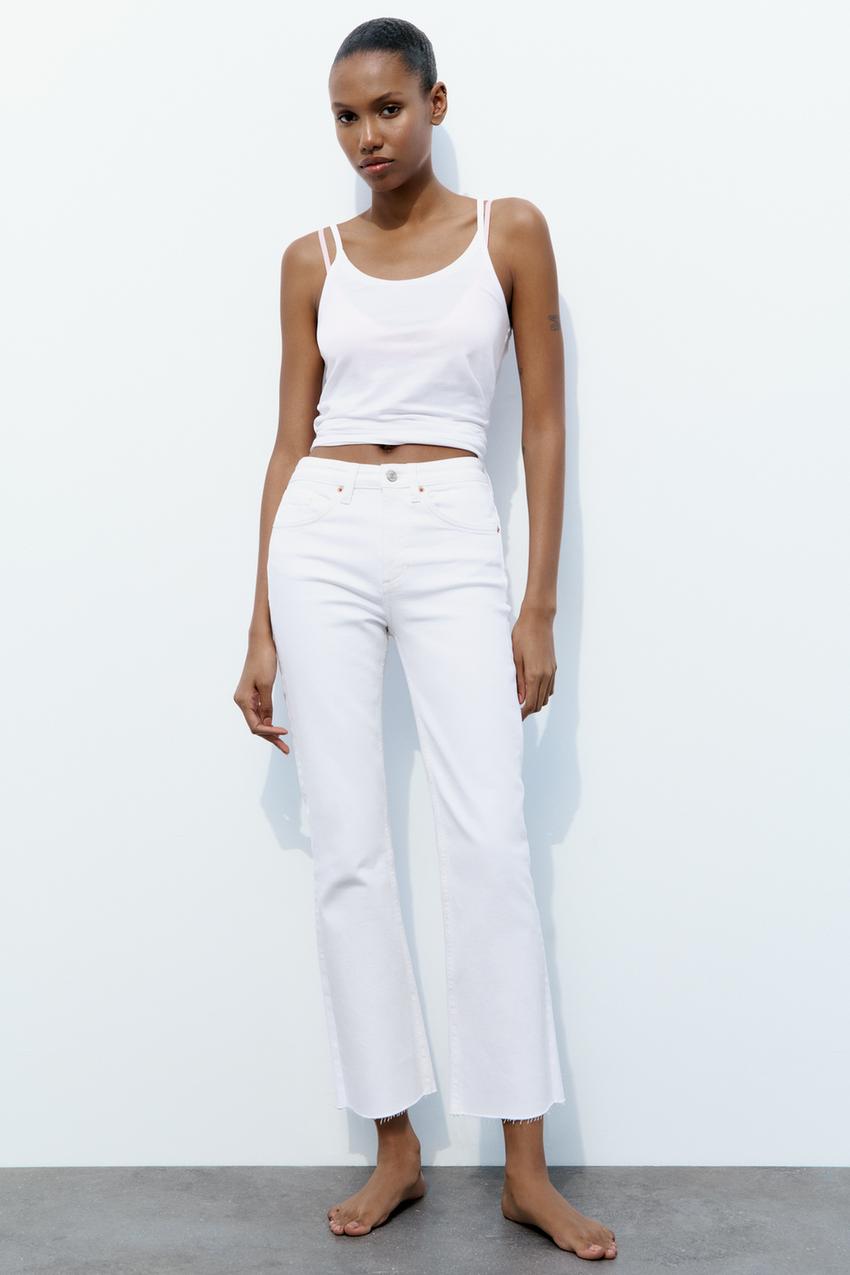 FLARED CROPPED HIGH WAIST TRF JEANS - White | ZARA United States