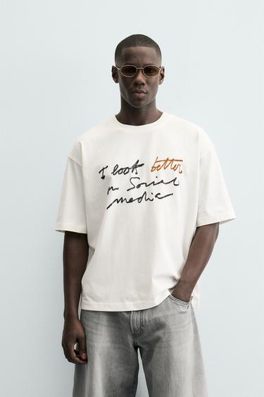 CAMISETA ESTAMPADO COMBINADO - Blanco de Zara