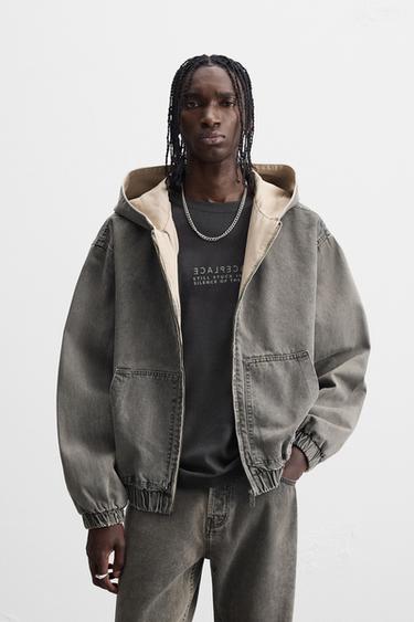 DENIM JACKET WITH HOOD - Anthracite grey by Zara