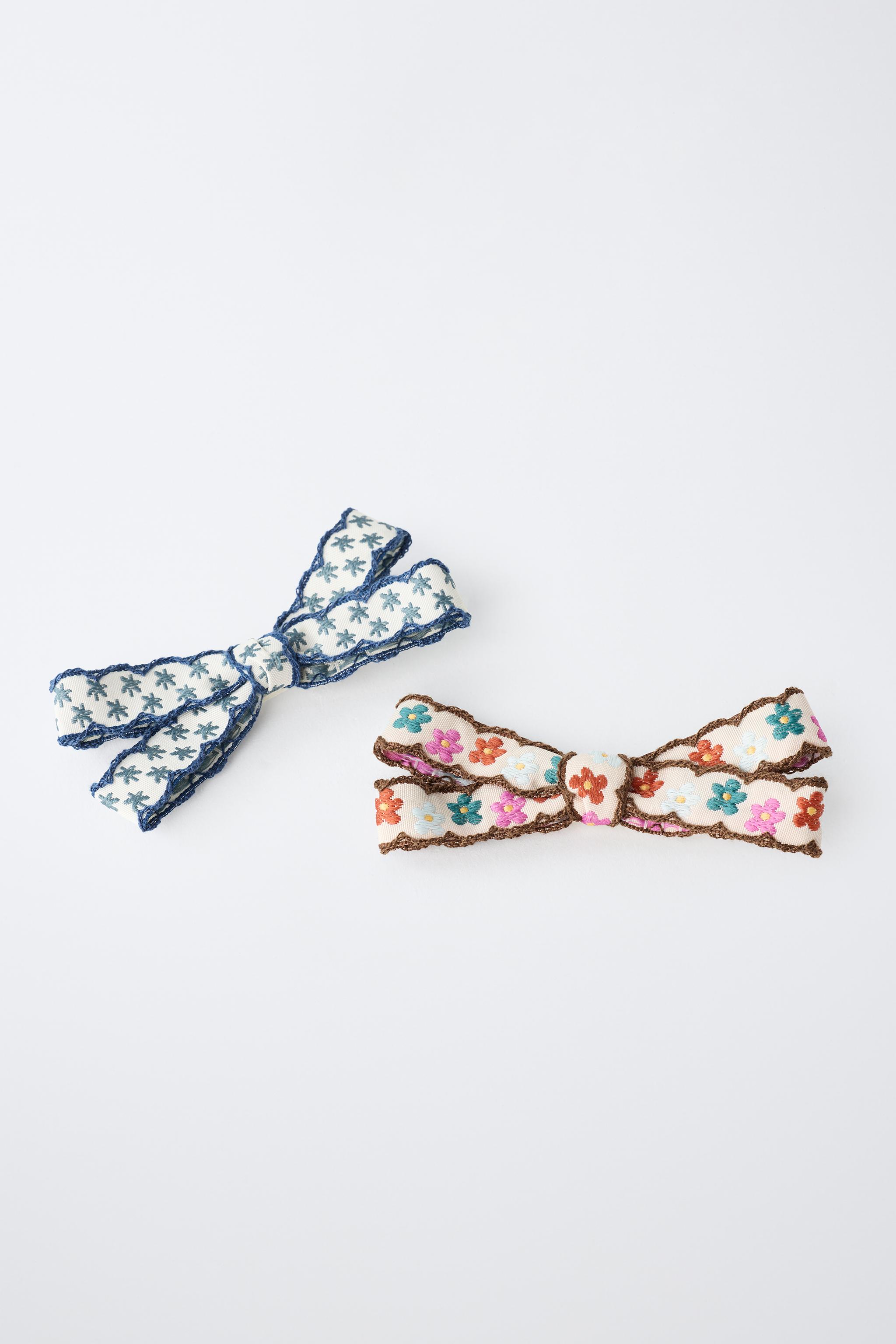 TWO-PACK OF EMBROIDERED BOW HAIR CLIPS — Multicolored