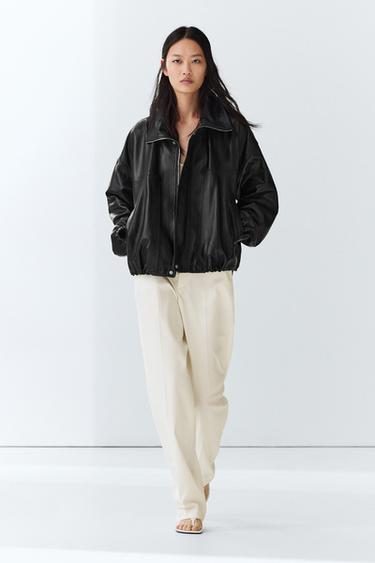 Veste bomber en cuir nappa - Noir de Zara - Image 0