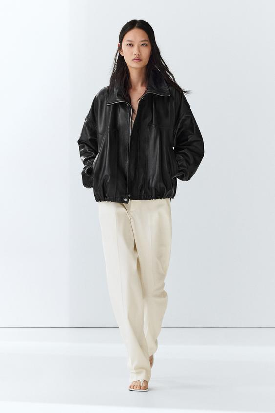 Zara Nappa leather bomber jacket - Black - Image 0