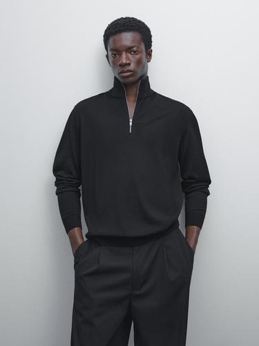 Jersey punto cuello cremallera - Negro de Zara