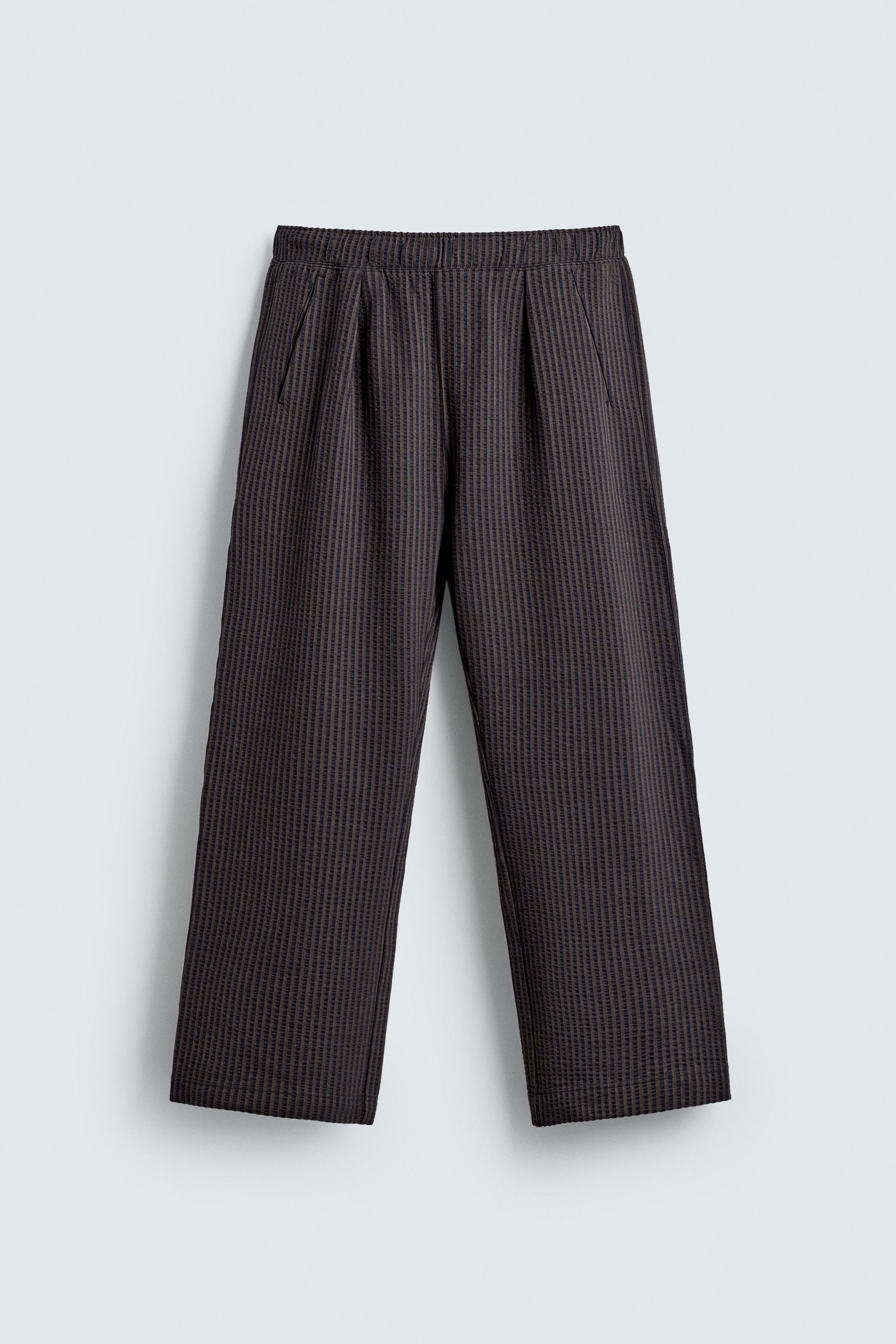 STRIPED SEERSUCKER COMFORT PANTS - Blue / White | ZARA