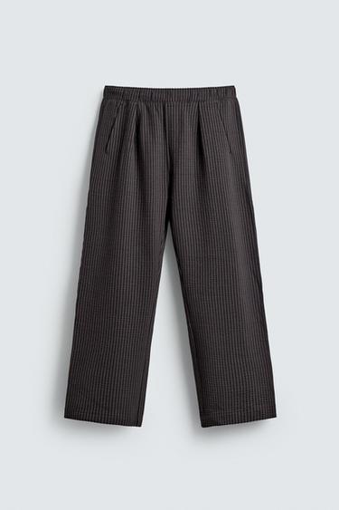 COMFORT STRIPED SEERSUCKER TROUSERS - Brown-Blue by Zara