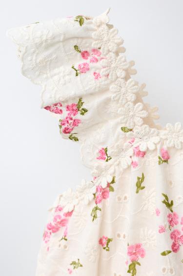 SWISS EMBROIDERED FLORAL ROMPER - Ecru by Zara - Image 2