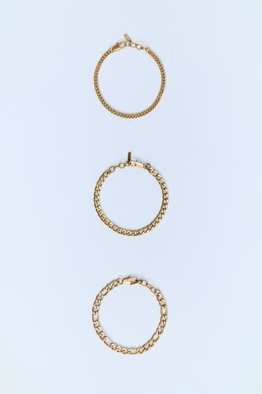 Zara 3-PACK OF LINK CHAIN BRACELETS - Golden