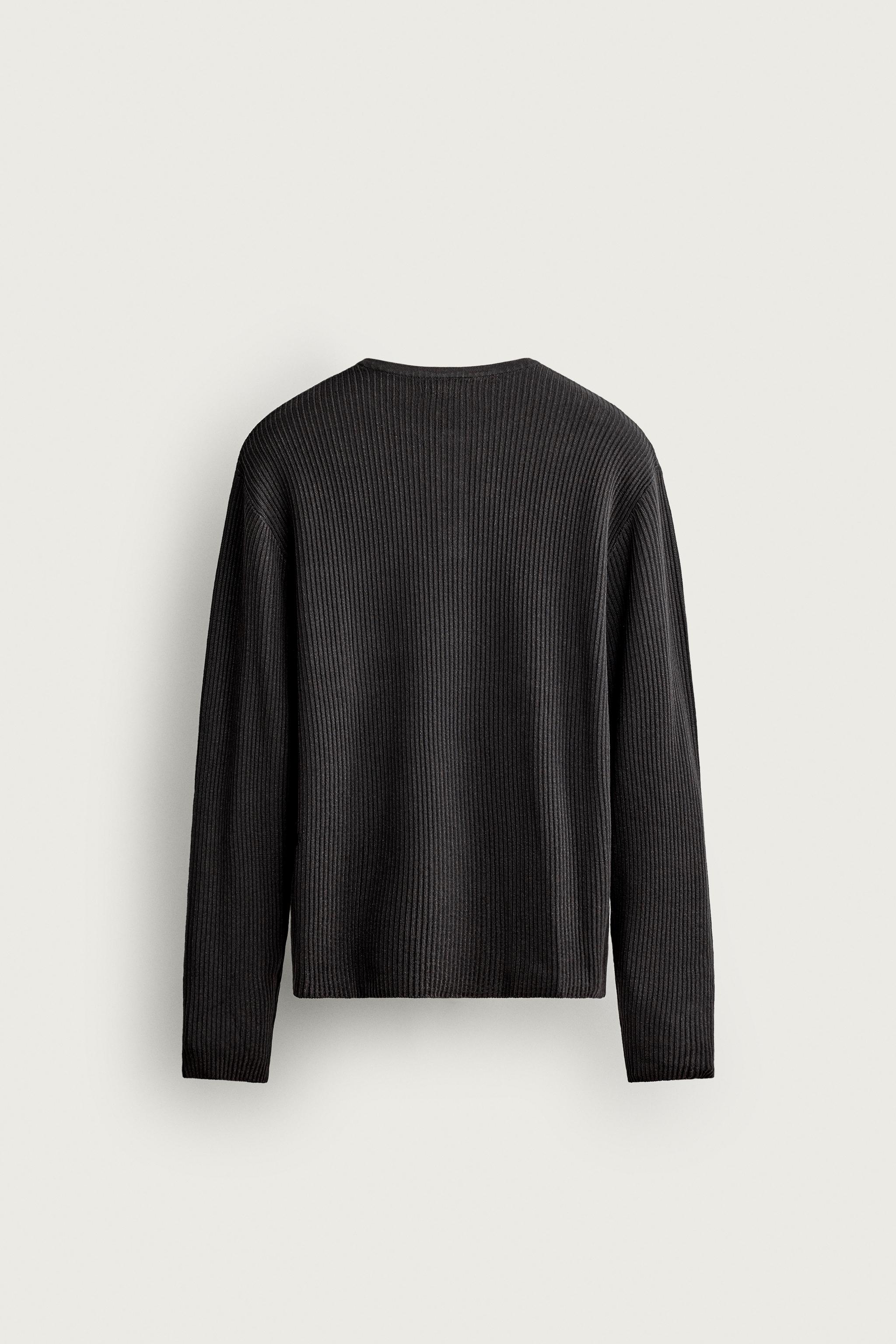 HENLEY KNIT T-SHIRT — Faded black