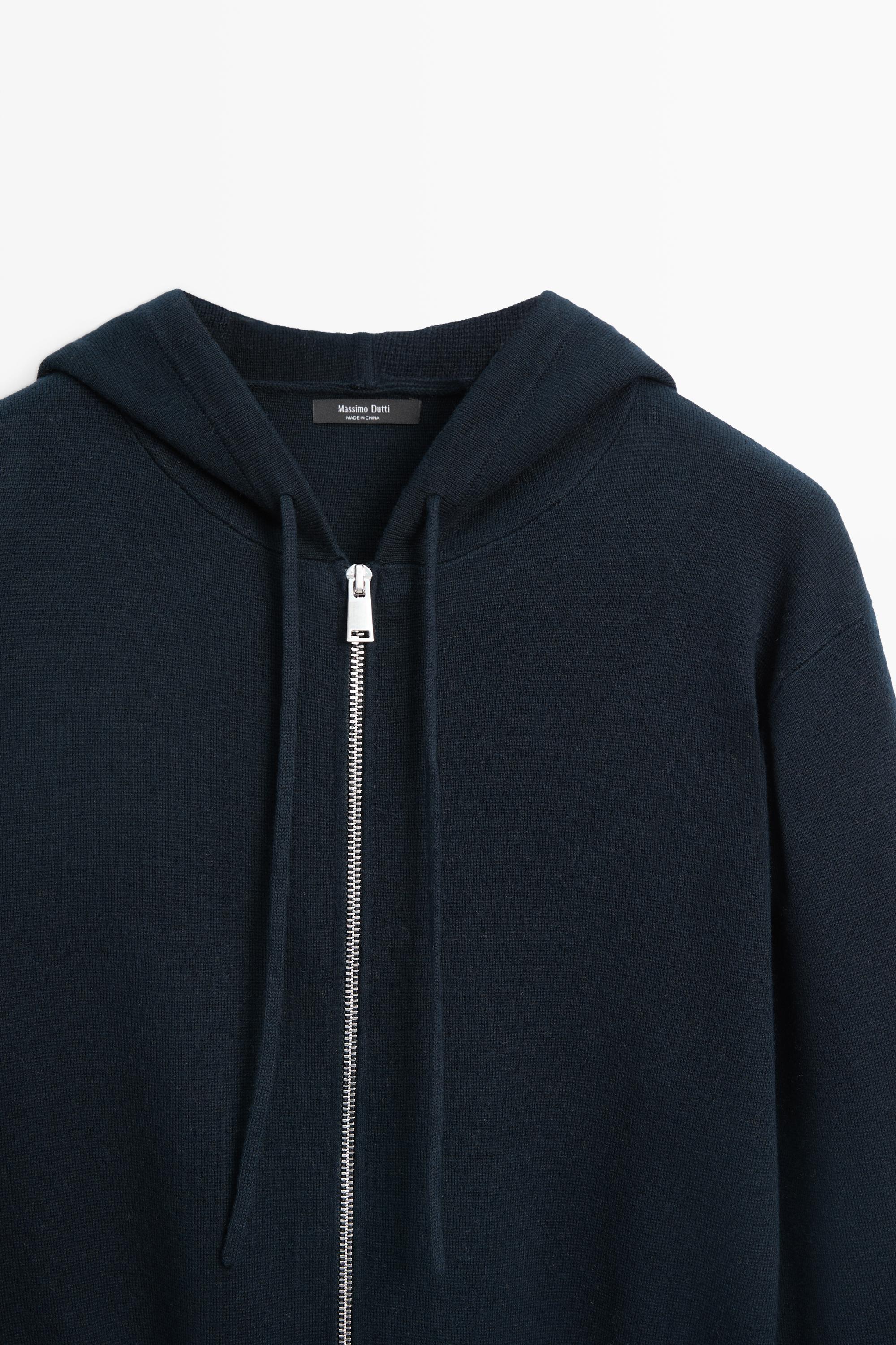 Cotton blend knit hooded cardigan - Navy blue | ZARA United States