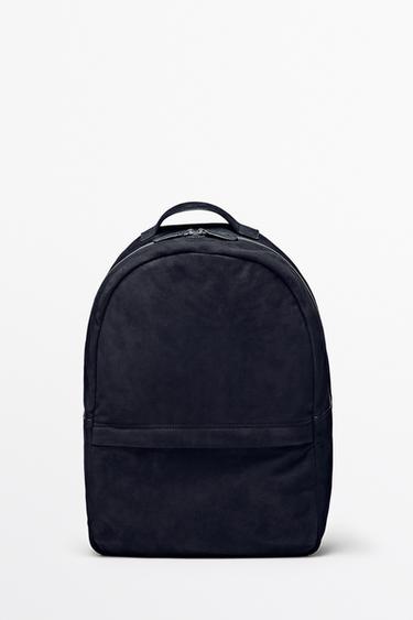 Zara Suede leather backpack - Navy blue - Image 0