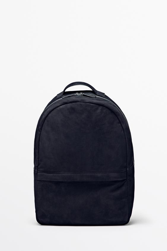 Zara Suede leather backpack - Navy blue - Image 0