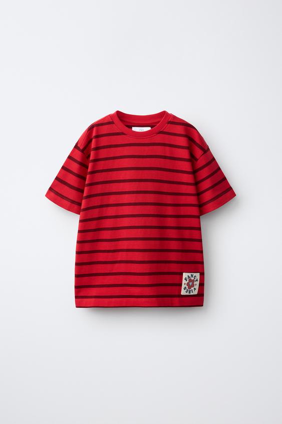 CAMISETA ESTAMPADO RAYAS - Rojo de Zara - Imagen 0
