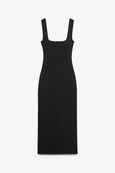 Zara STRETCH SQUARE NECK DRESS - Black