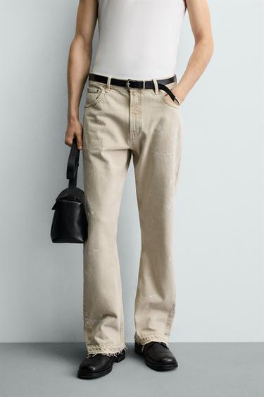 JEANS FLARE FIT EFECTO SALPICADURAS - Tostado claro de Zara