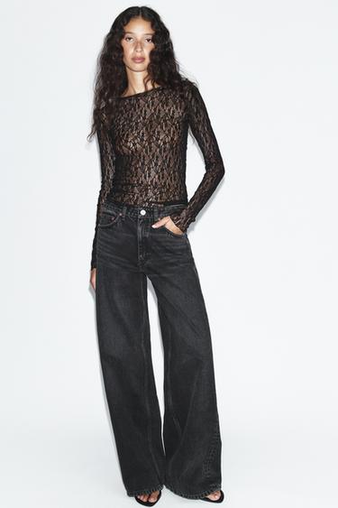 LACE LONG SLEEVE TOP - Black by Zara