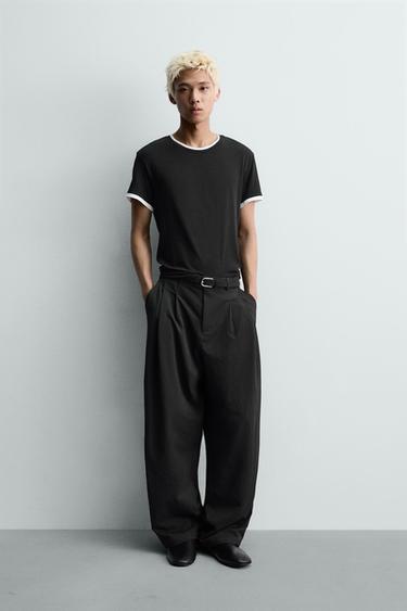 RELAXED FIT TROUSERS WITH IRREGULAR TEXTURE - Black by Zara