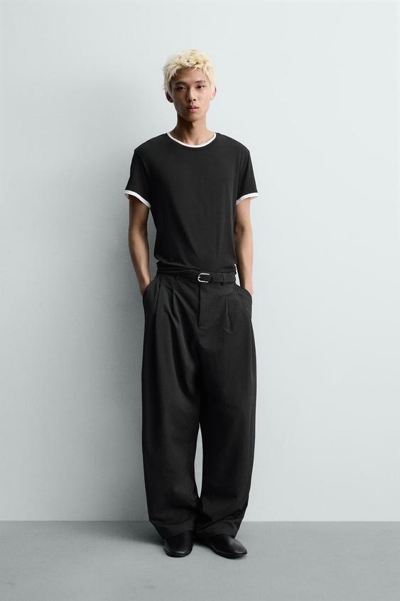 Zara 不規則紋理休閒長褲 - 黑色 - 圖片 0