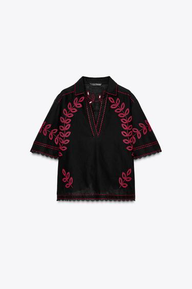ZW COLLECTION EMBROIDERED SHIRT - Black by Zara - Image 6