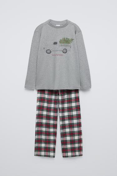 6-14 AÑOS/ PIJAMA CUADROS ÁRBOL - Crudo de Zara - Imagen 0