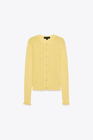 POINTELLE-STRICKJACKE MIT VOLANTS - Hellgelb von Zara