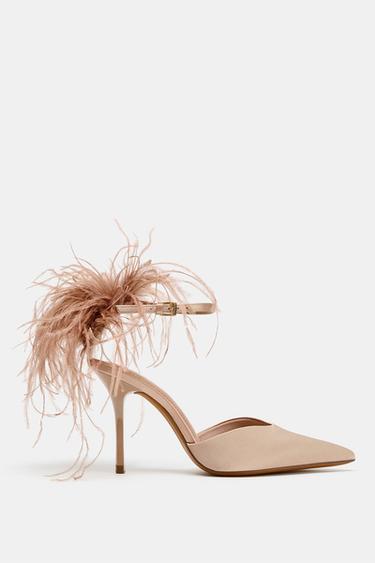 ფეხსაცმელი ქუსლიანი ბუმბულებით - Zara-ს Beige