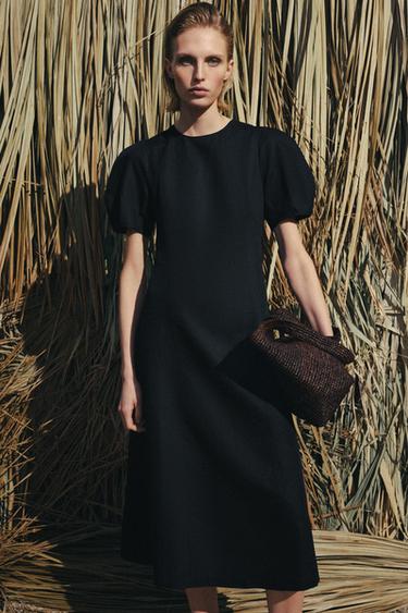 ZW COLLECTION ЗЫҒЫР ҚОСПАСЫНАН ТІГІЛГЕН МИДИ КӨЙЛЕК - Қара Zara компаниясынан