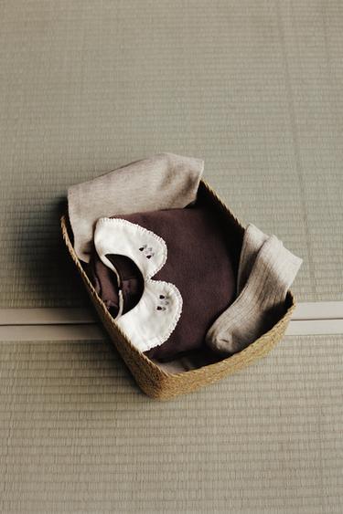 Zara EMBROIDERED SOFT TOUCH PETER PAN COLLAR TOP - Chocolate