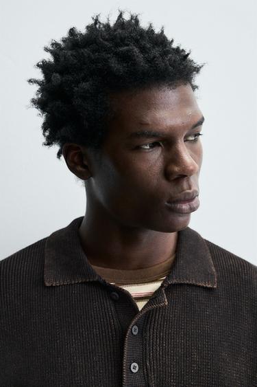 WASHED KNITTED POLO SHIRT - Brown by Zara - Image 4