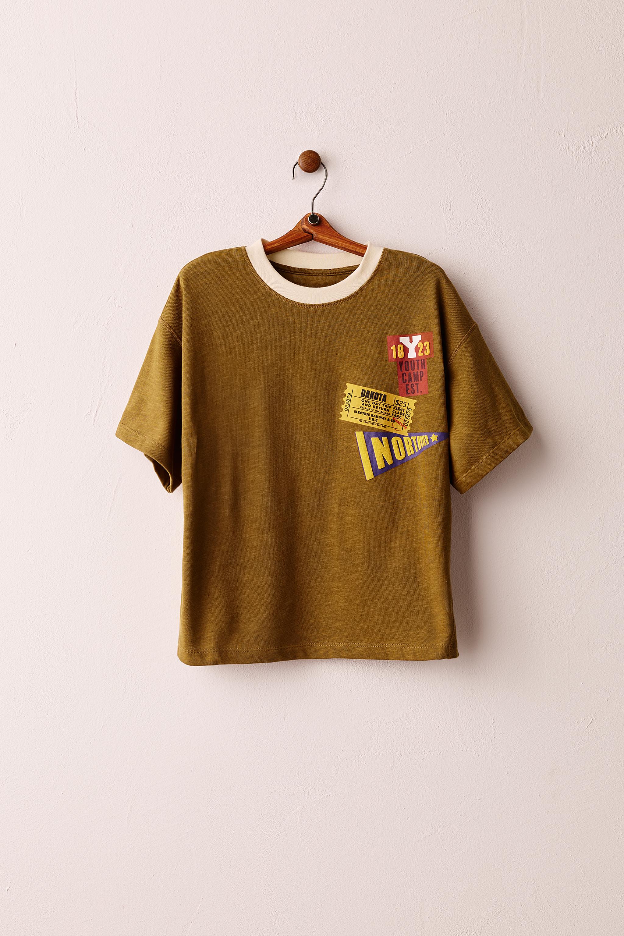 CONTRAST NECK T-SHIRT — Toffee