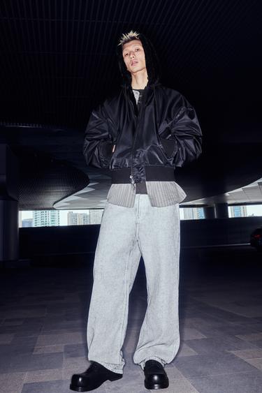 Zara 人造皮草兩面穿飛行員夾克 - 黑色