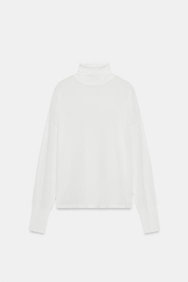 Zara EXTRA-FINE KNIT HIGH COLLAR JUMPER - White - Image 0